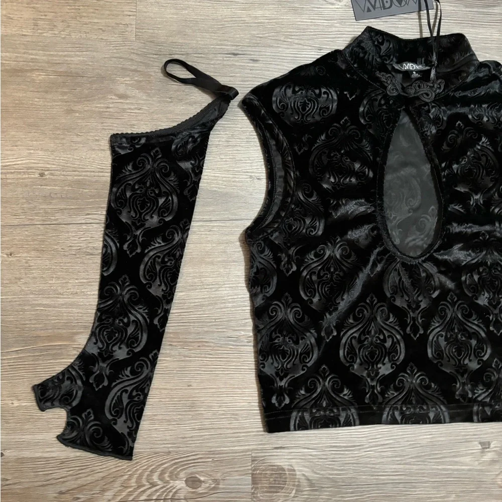 NWT Dolls Kill / Widow Brocade Blouse with Matching Gloves - Picture 5 of 8